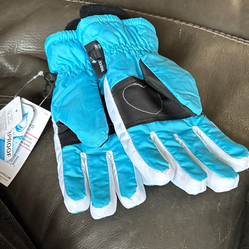 Kids Waterproof Gloves, Size 7-14 - Blue and White